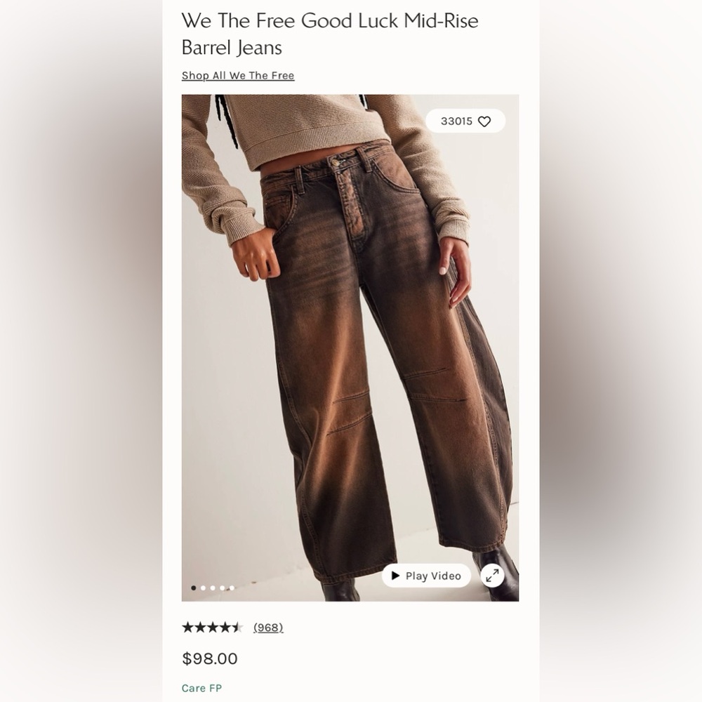 🔥Free People Good Luck Mid-Rise Barrel Jeans In Root Beer We The Free - Picture 11 of 14